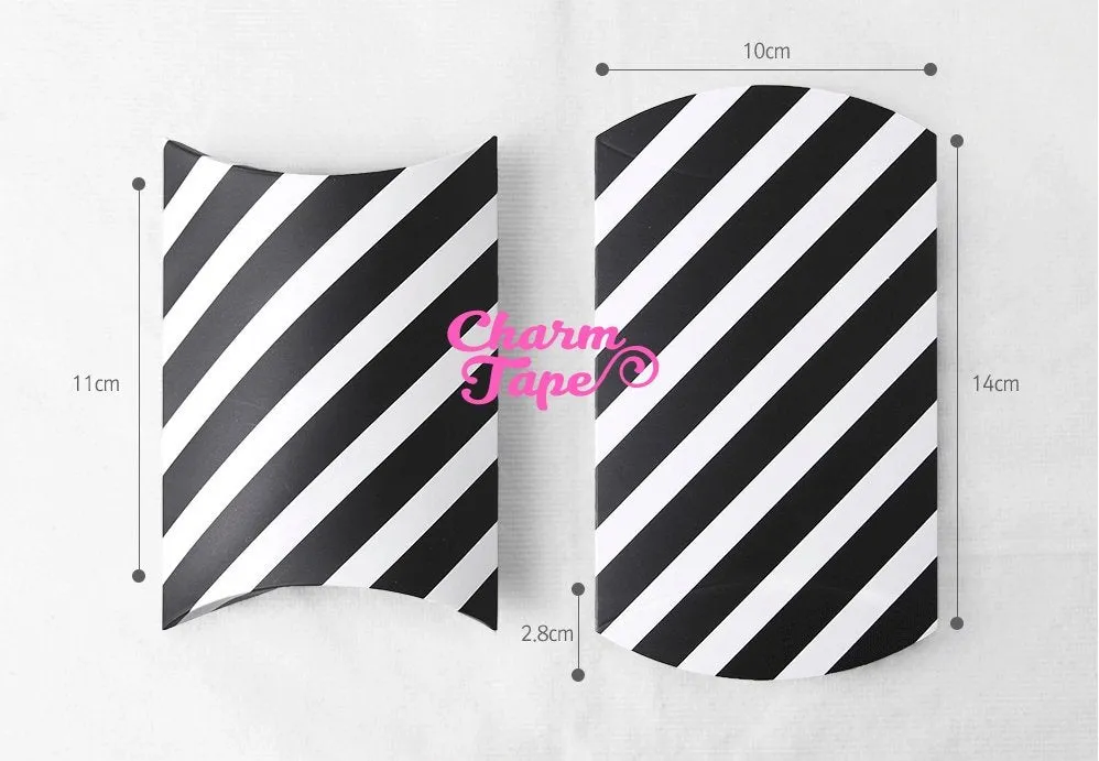 10pcs Black & White Stripes Gift Box, Pillow Boxes For Candy, Treat - Party Favors Bags PB029