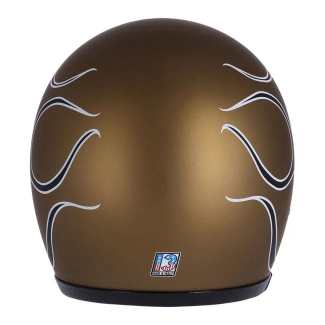 13 1/2 SKULL BUCKET HELMET FLAMES MATT GOLD