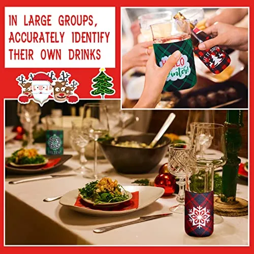 15 Pcs Christmas Neoprene Beer Can Cooler Sleeves Neoprene Drinks Cooler 12 oz Beverages Canister Cooler Sleeves Bottle Insulated Covers for Weddings Christmas Party Decorations Xmas Holiday Gifts