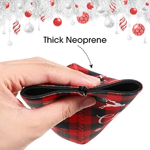 15 Pieces Christmas Beer Can Coolers Sleeves, Red Black Plaid Xmas Holiday Beverages Can Neoprene Coolers Insulated Covers for Winter Christmas Party Decorations Supplies