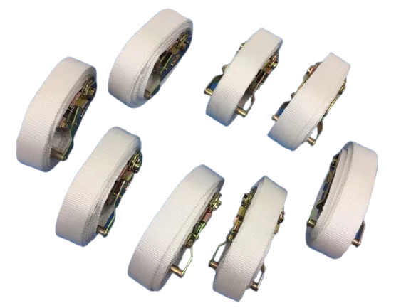 1.5" x 15' White Tent Ratchet Straps with Sewn Loops (8 PACK)