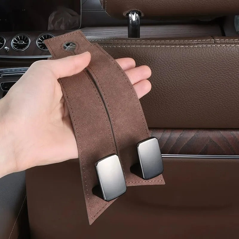 2Pcs Car Seat Back Cowhide Double Hooks Phone Holder