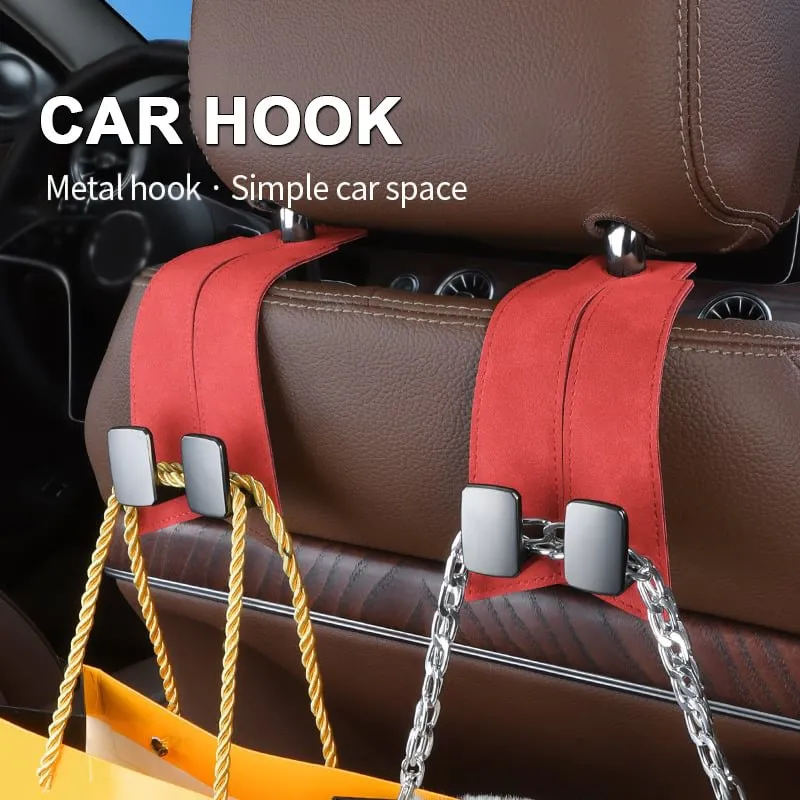 2Pcs Car Seat Back Cowhide Double Hooks Phone Holder
