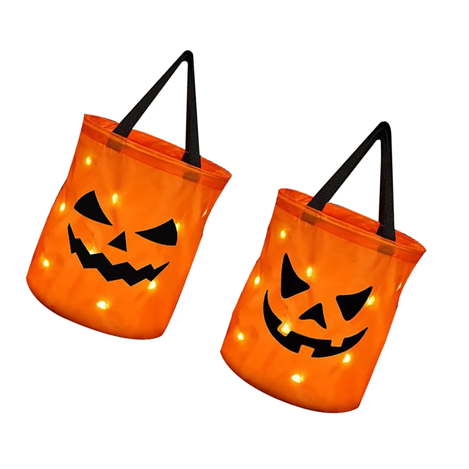 2Pcs LED Halloween Candy Bags, Trick or Treat Bags Light Up Halloween Pumpkin Bags Battery Powered Reusable Pumpkin Candy Baskets for Halloween Parties, Birthday Parties, Cosplay