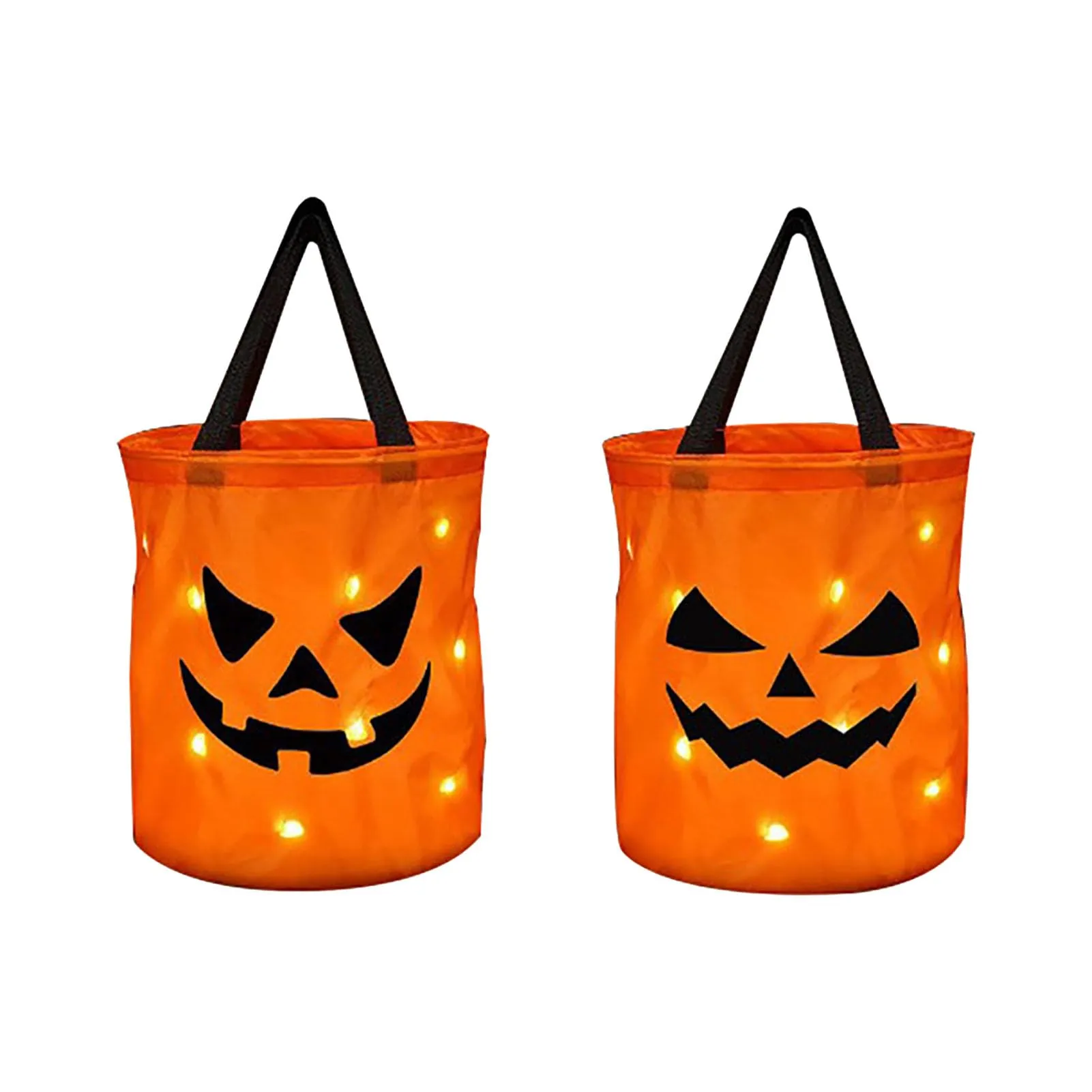 2Pcs LED Halloween Candy Bags, Trick or Treat Bags Light Up Halloween Pumpkin Bags Battery Powered Reusable Pumpkin Candy Baskets for Halloween Parties, Birthday Parties, Cosplay