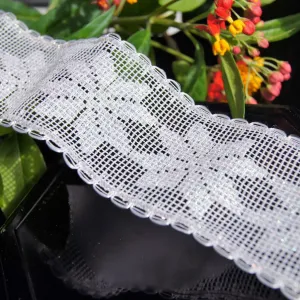 2" Wire Edged Lace Trim - White Iridescent Snowflakes