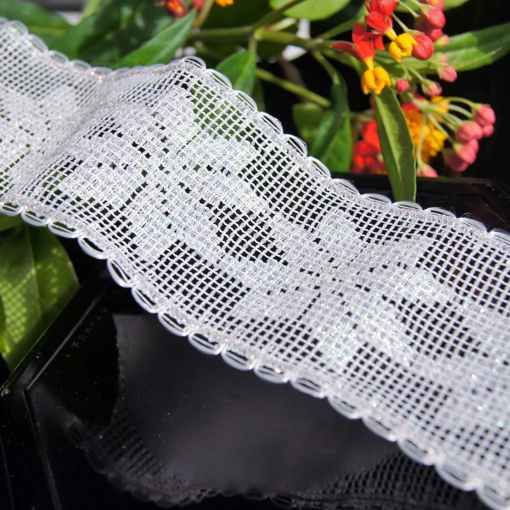 2" Wire Edged Lace Trim - White Iridescent Snowflakes