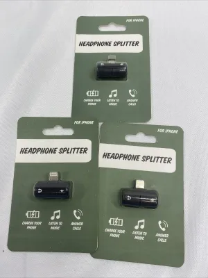 (3) Headphone Splitter for lightning Phones Pads Charge Listen & Talk