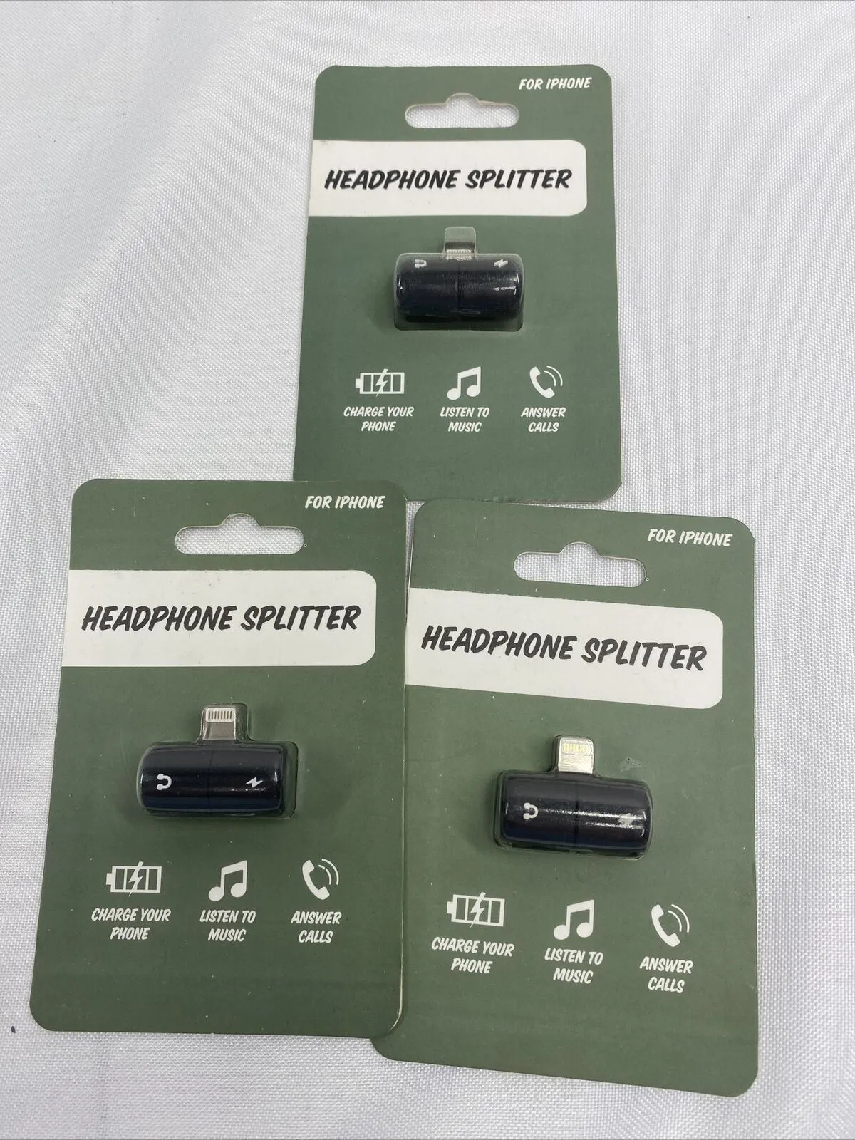 (3) Headphone Splitter for lightning Phones Pads Charge Listen & Talk