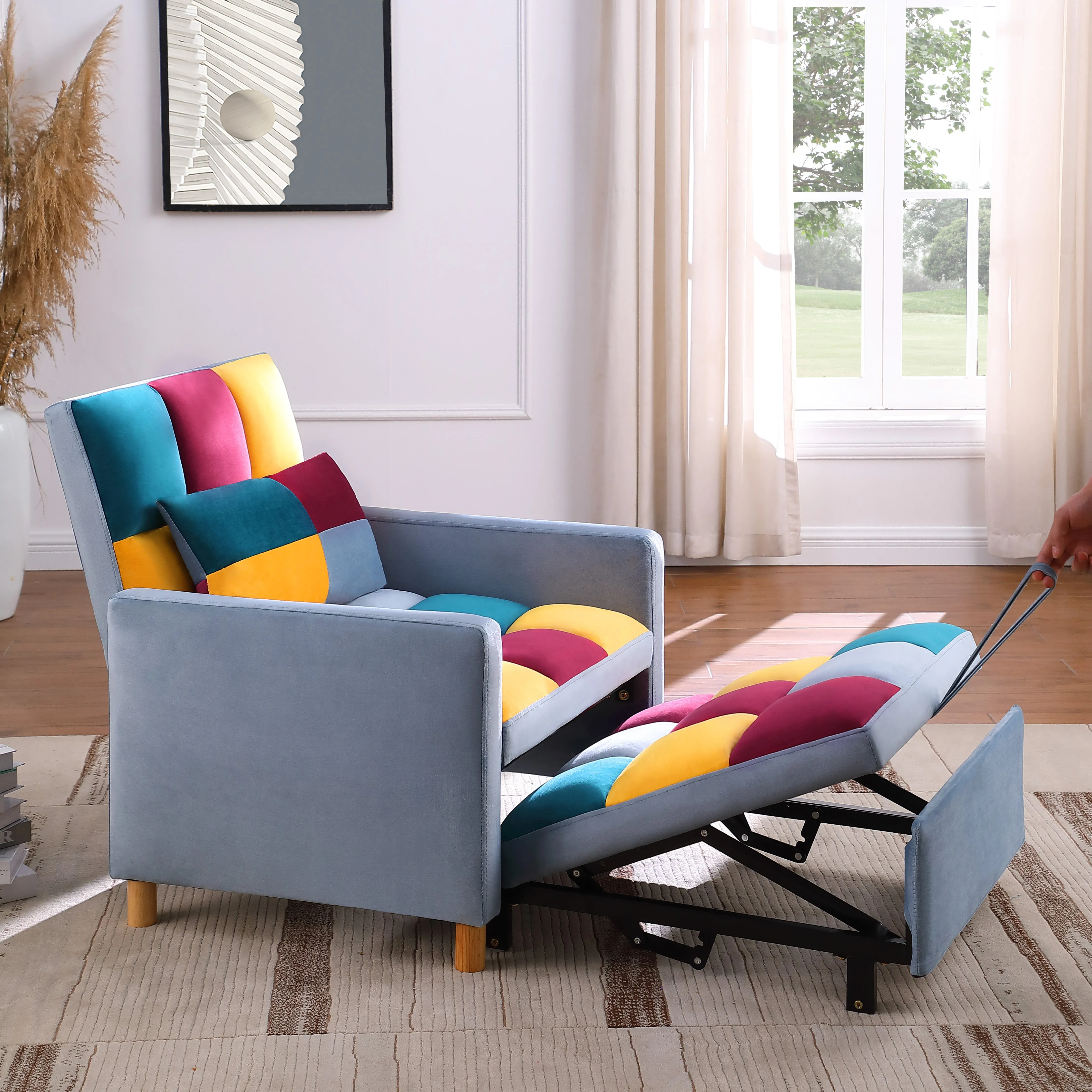 3-in-1 Convertible Sleeper Sofa  Chair Bed, Pull Out Chair with Pillow, Soft velvet Fabric