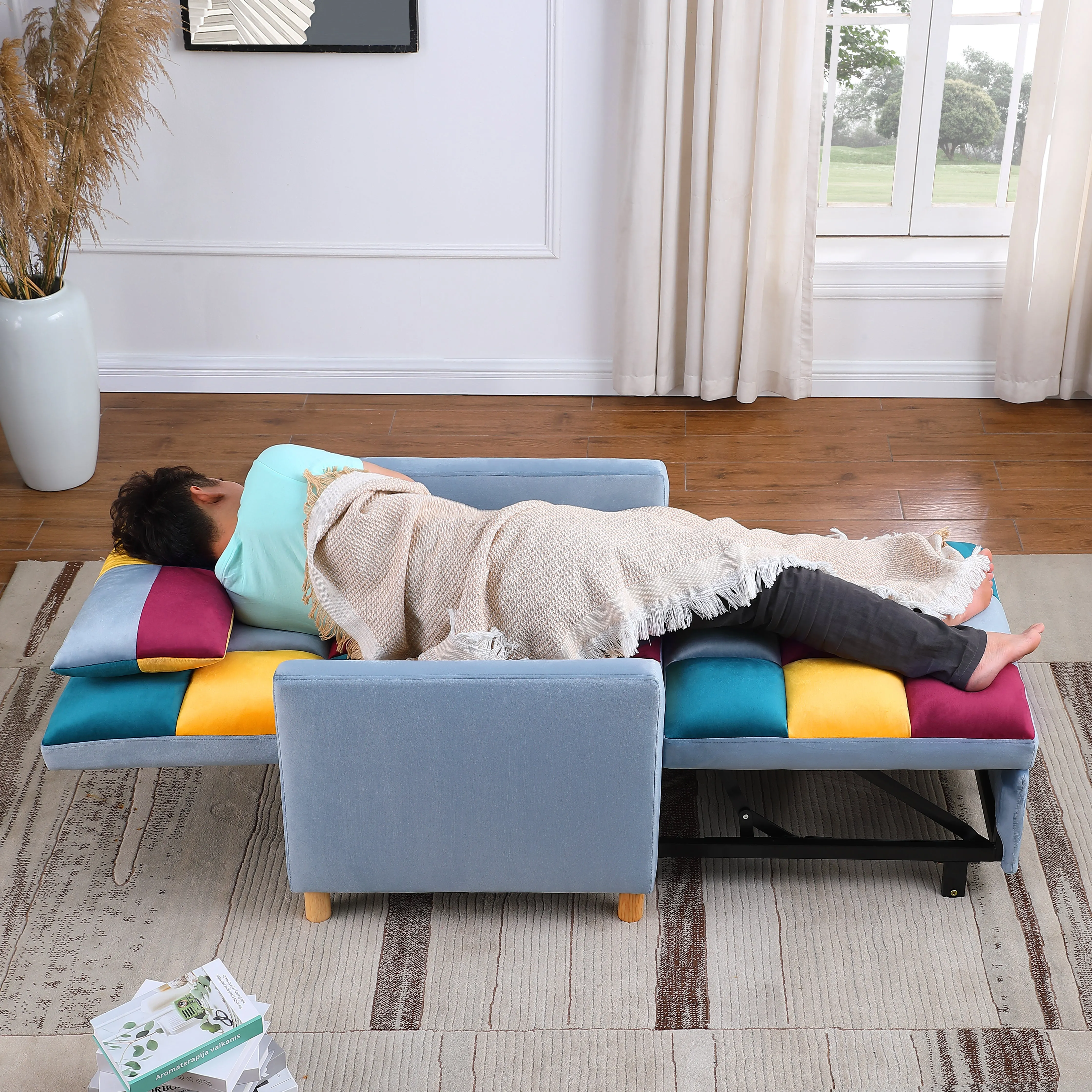3-in-1 Convertible Sleeper Sofa  Chair Bed, Pull Out Chair with Pillow, Soft velvet Fabric
