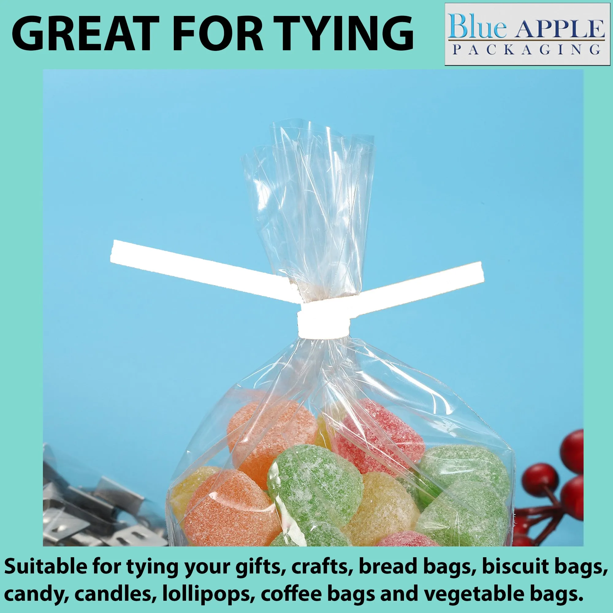 4 Inch Pre-cut White Paper Twist Ties for Bags
