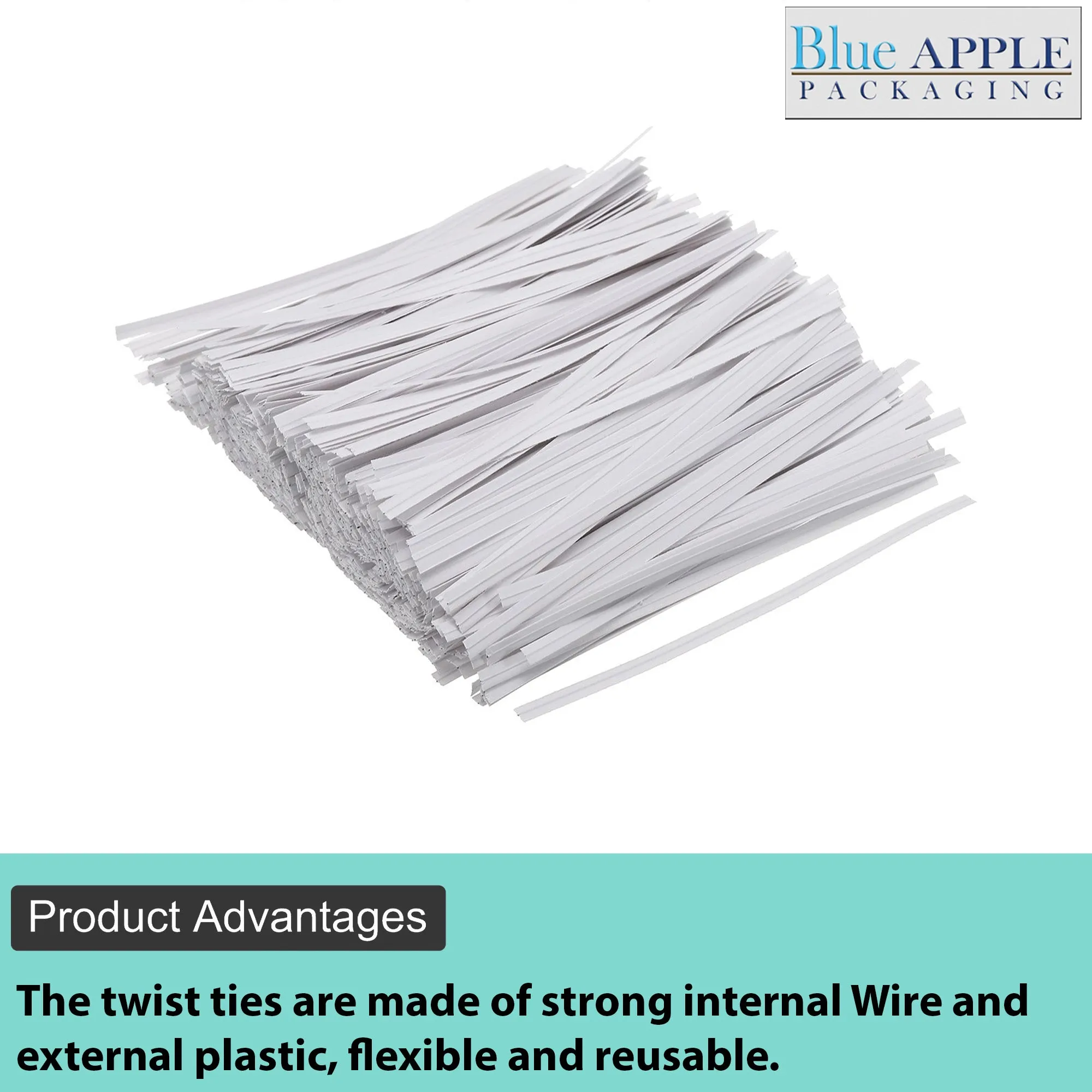 4 Inch Pre-cut White Paper Twist Ties for Bags