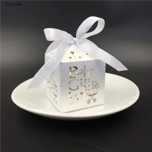 50Pcs Lovely Pink and White Baby Girl Laser Cut Gift Box Baby Shower Birthday Party Decorations Kids Party Supplies Candy Box