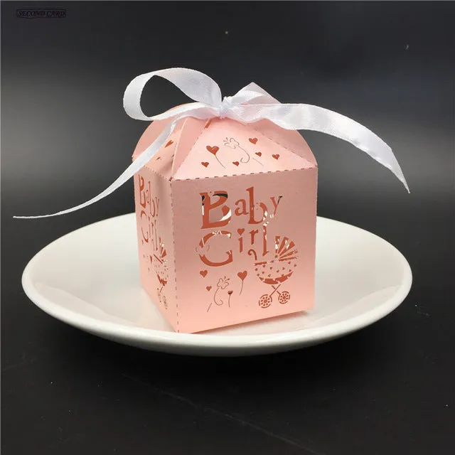50Pcs Lovely Pink and White Baby Girl Laser Cut Gift Box Baby Shower Birthday Party Decorations Kids Party Supplies Candy Box