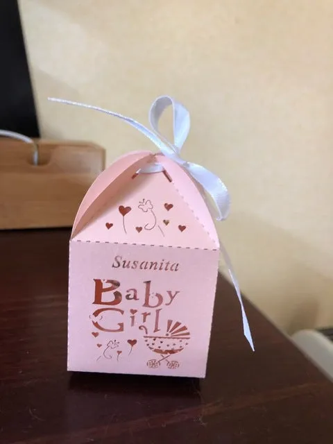 50Pcs Lovely Pink and White Baby Girl Laser Cut Gift Box Baby Shower Birthday Party Decorations Kids Party Supplies Candy Box