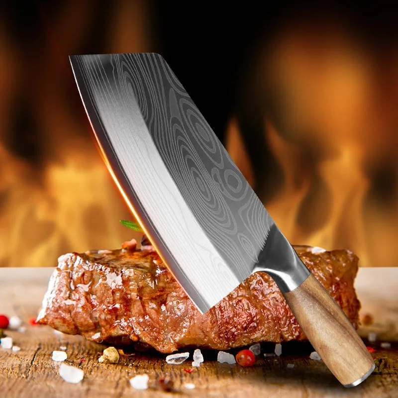 8" Chef Knife Handmade Forged High-carbon Stainless Steel Meat Cleaver Slicing Knife Wood Handle