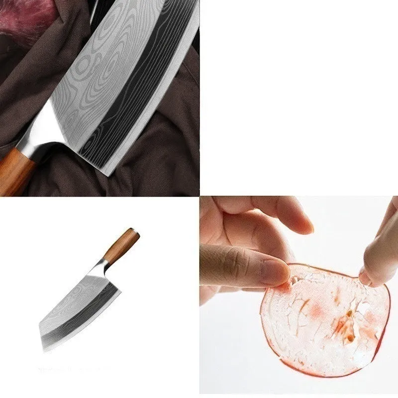 8" Chef Knife Handmade Forged High-carbon Stainless Steel Meat Cleaver Slicing Knife Wood Handle