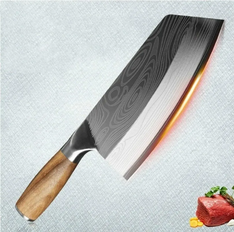 8" Chef Knife Handmade Forged High-carbon Stainless Steel Meat Cleaver Slicing Knife Wood Handle