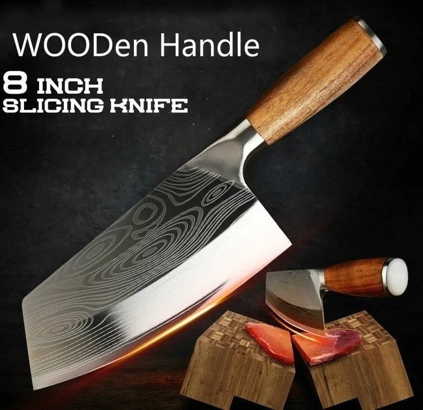 8" Chef Knife Handmade Forged High-carbon Stainless Steel Meat Cleaver Slicing Knife Wood Handle