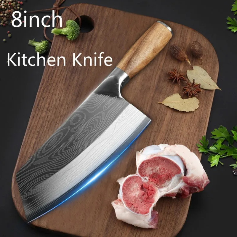 8" Chef Knife Handmade Forged High-carbon Stainless Steel Meat Cleaver Slicing Knife Wood Handle