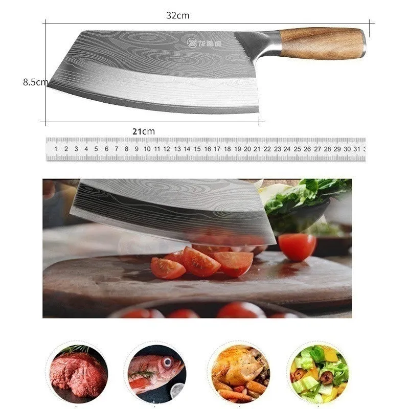 8" Chef Knife Handmade Forged High-carbon Stainless Steel Meat Cleaver Slicing Knife Wood Handle