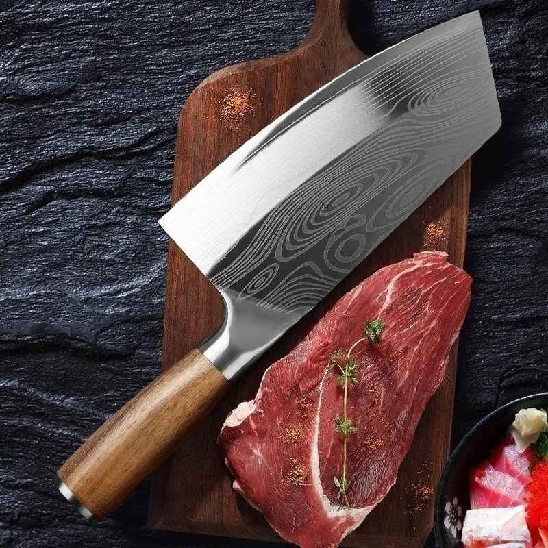 8" Chef Knife Handmade Forged High-carbon Stainless Steel Meat Cleaver Slicing Knife Wood Handle