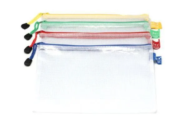 A4 Netting Plastic Case White with Coloured Zip Trim