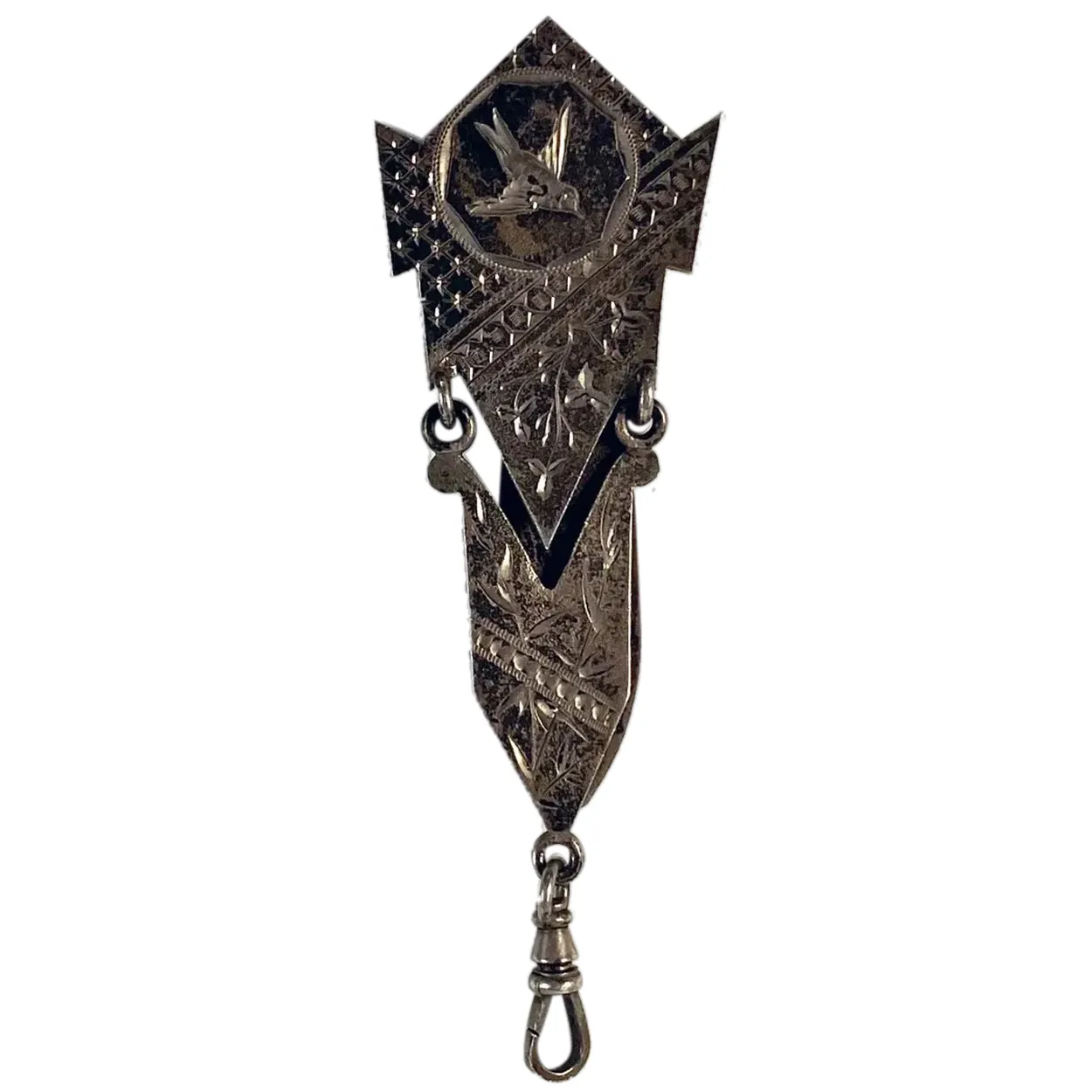 American Aesthetic Movement Sterling Silver Pocket Watch Fob  / Chatelaine Clip