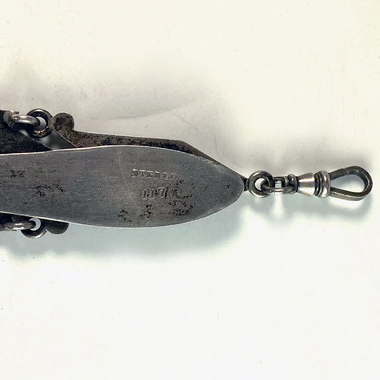American Aesthetic Movement Sterling Silver Pocket Watch Fob  / Chatelaine Clip