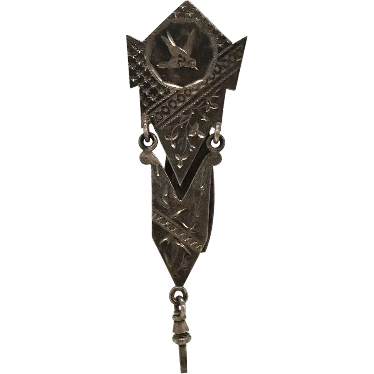 American Aesthetic Movement Sterling Silver Pocket Watch Fob  / Chatelaine Clip