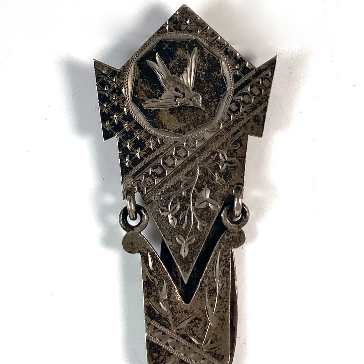 American Aesthetic Movement Sterling Silver Pocket Watch Fob  / Chatelaine Clip
