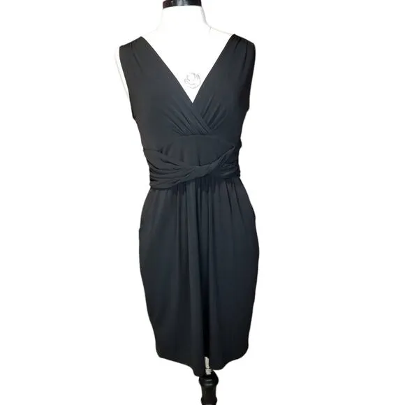 Ann Taylor Loft Dress 10 Sleeveless Dress Black Stretch V Neck