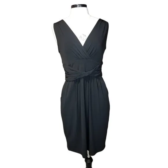 Ann Taylor Loft Dress 10 Sleeveless Dress Black Stretch V Neck