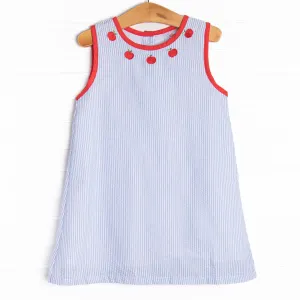 Annie Apple Embroidered Dress, Blue