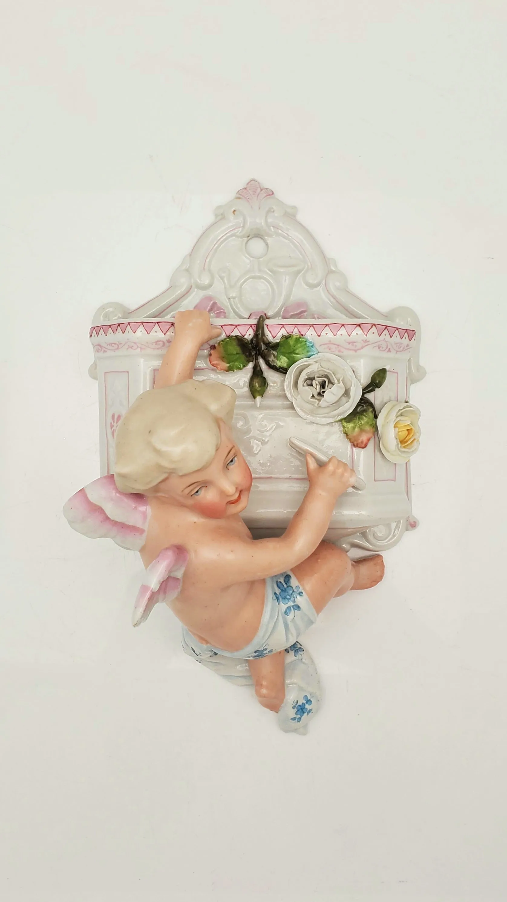 Antique Porcelain Angel Wall Pocket