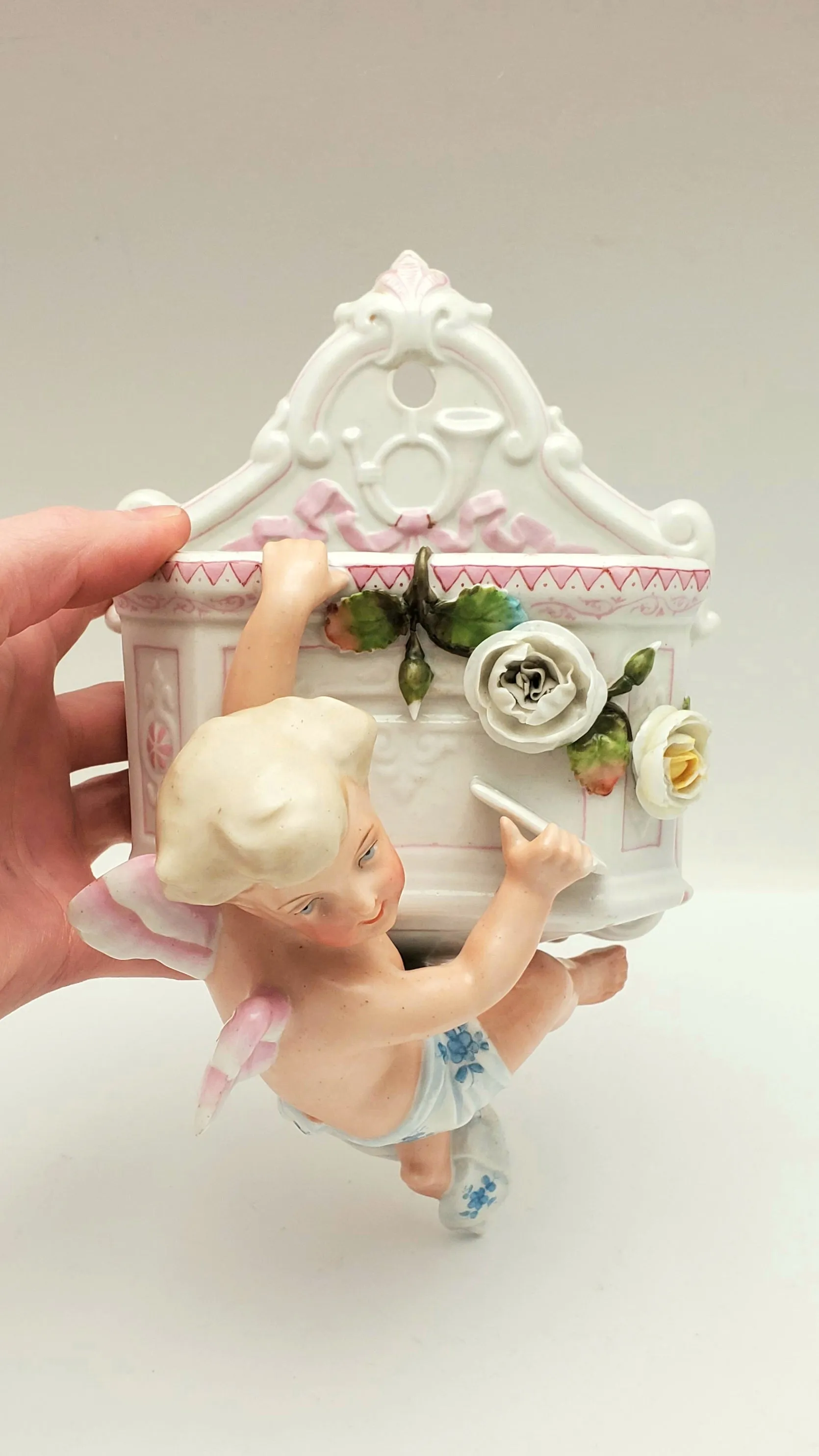 Antique Porcelain Angel Wall Pocket