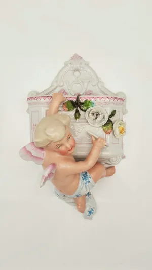 Antique Porcelain Angel Wall Pocket