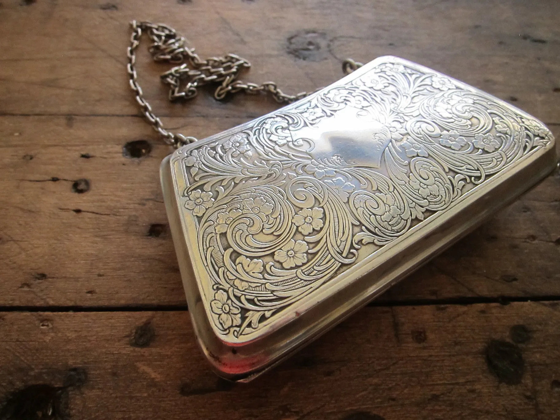 Antique Sterling Silver Engraved Purse