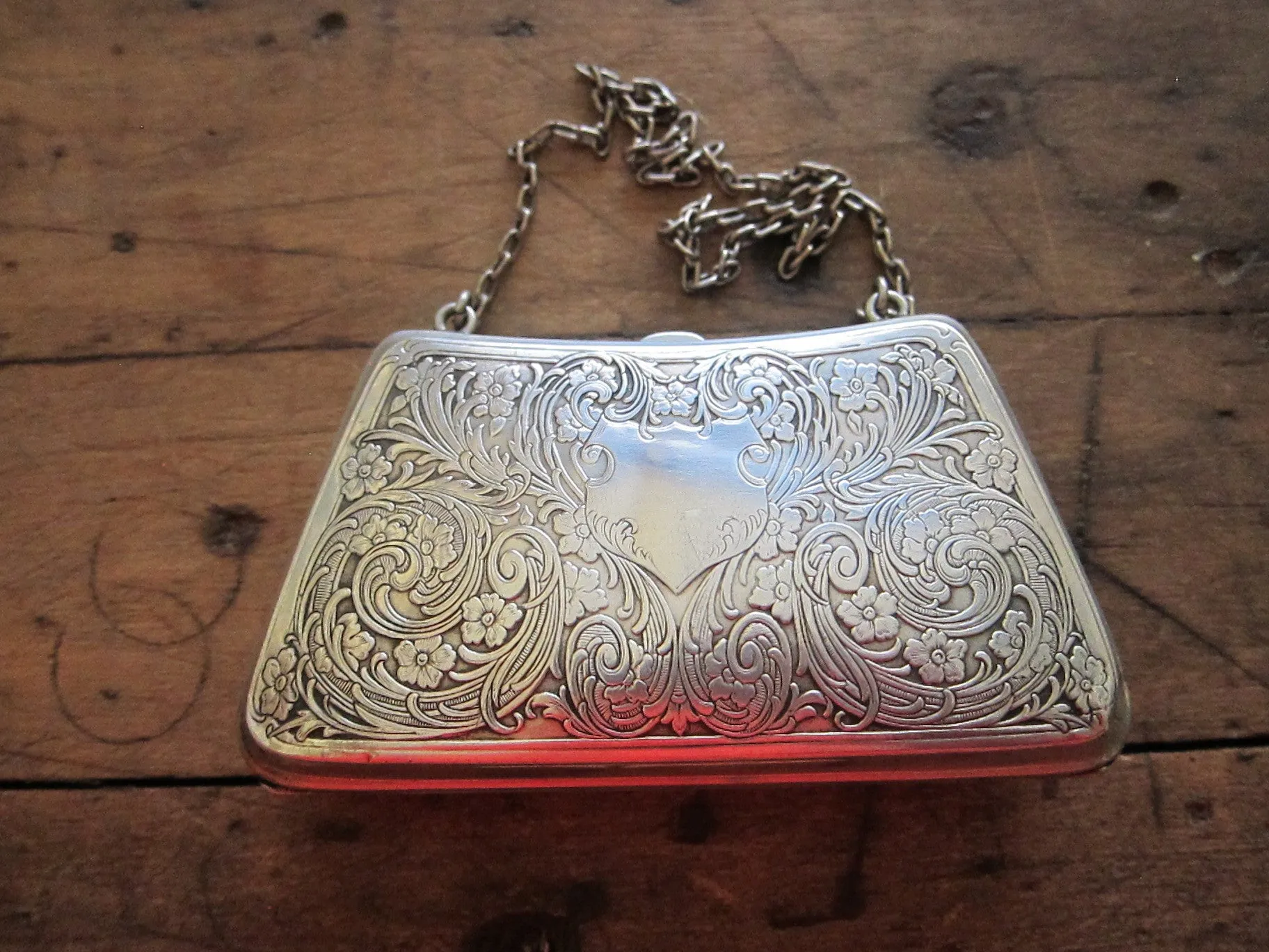Antique Sterling Silver Engraved Purse