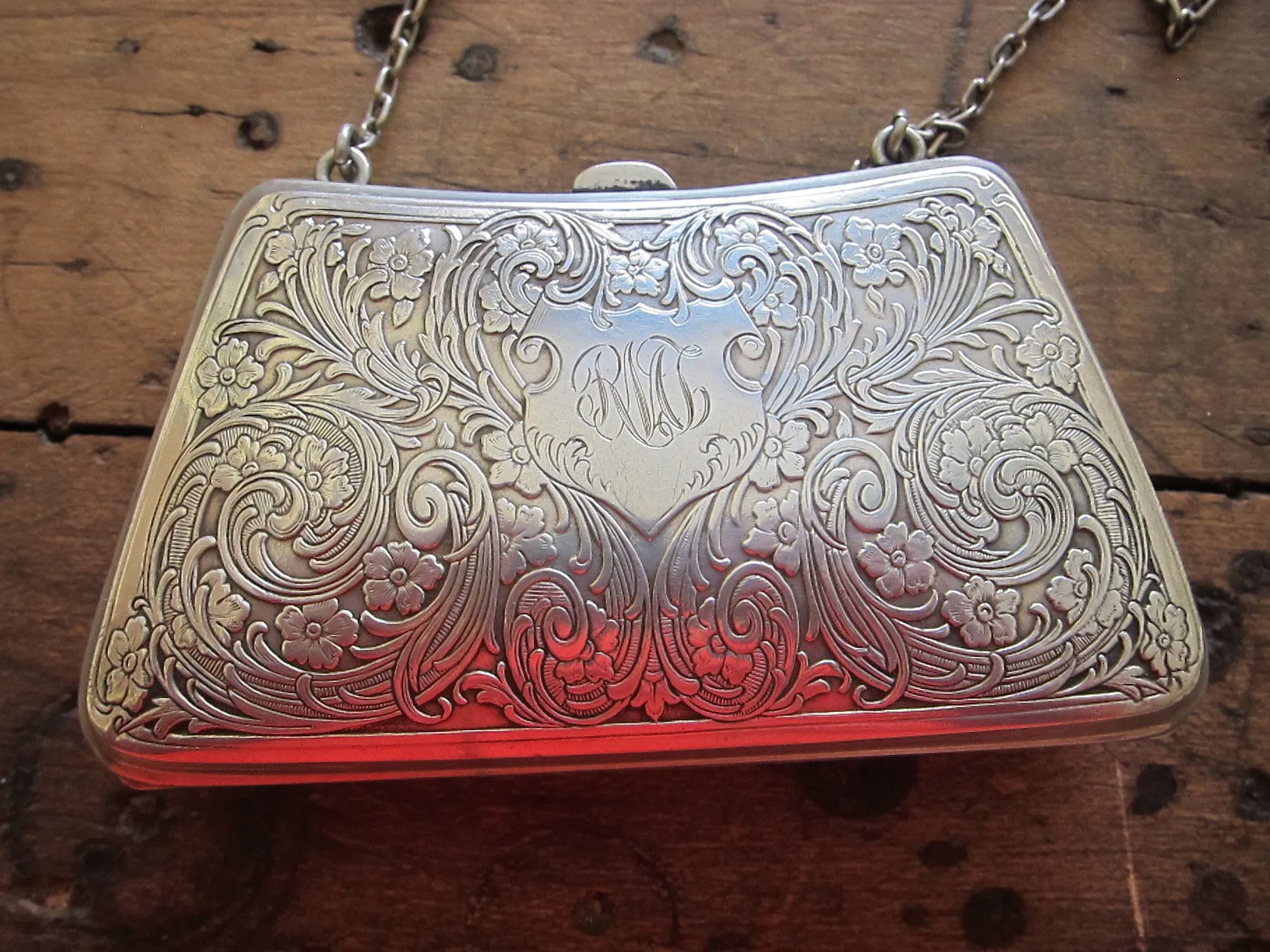 Antique Sterling Silver Engraved Purse