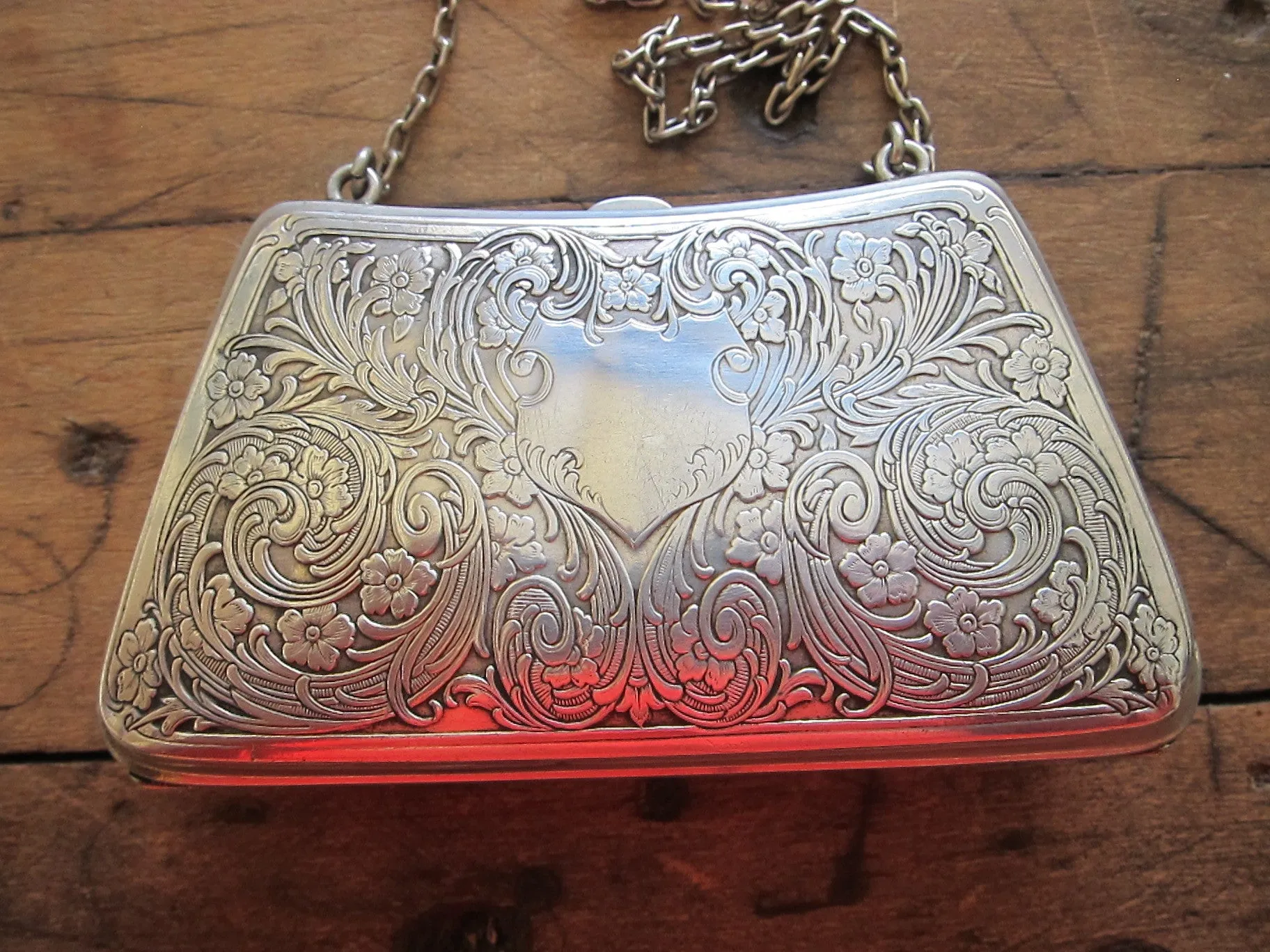 Antique Sterling Silver Engraved Purse