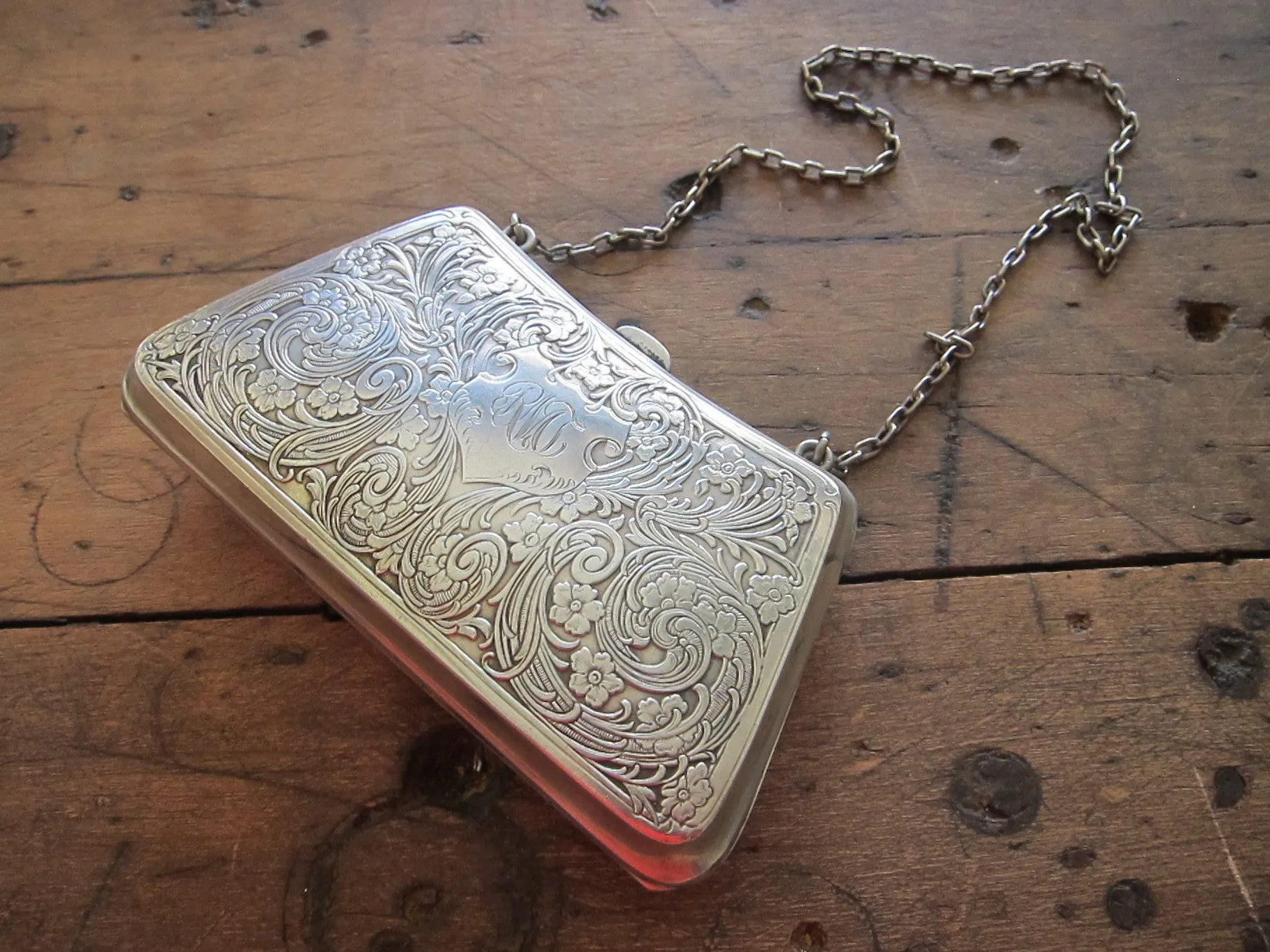 Antique Sterling Silver Engraved Purse