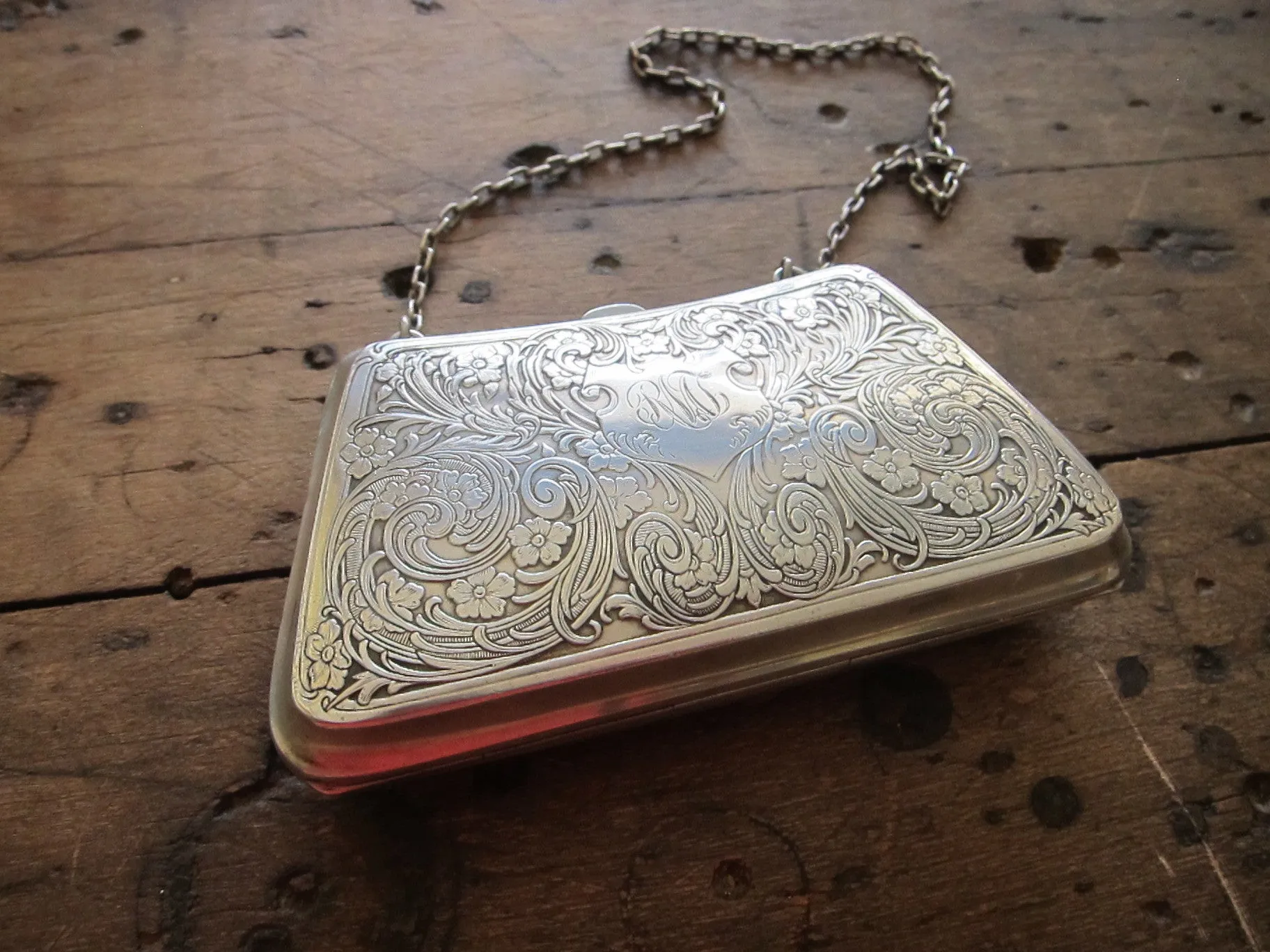 Antique Sterling Silver Engraved Purse