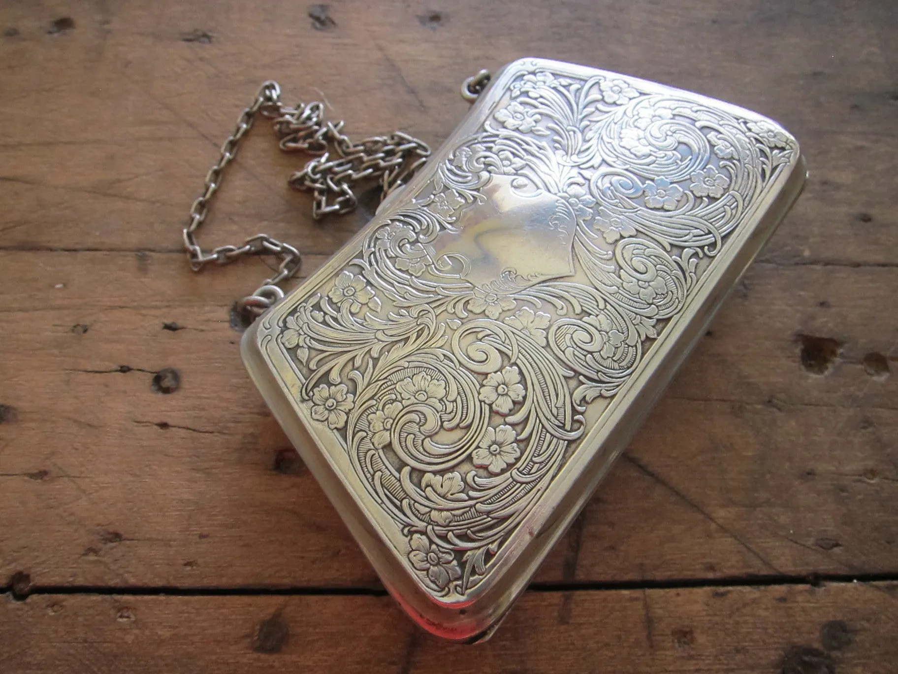 Antique Sterling Silver Engraved Purse
