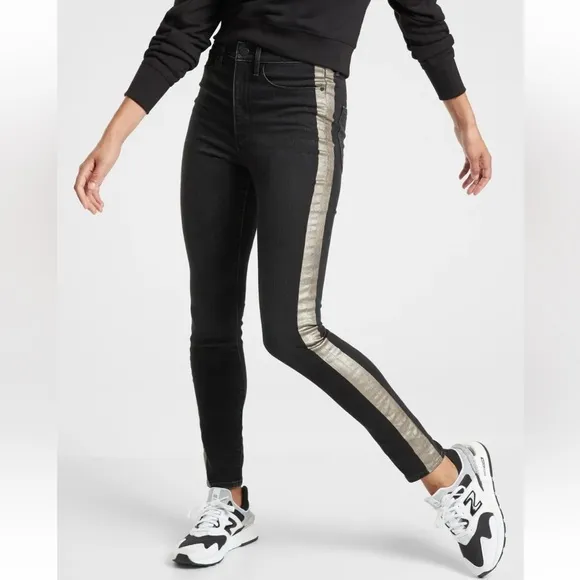 Athleta Sculptek Ultra Skinny Metallic Carbon Black High Waist Jeans