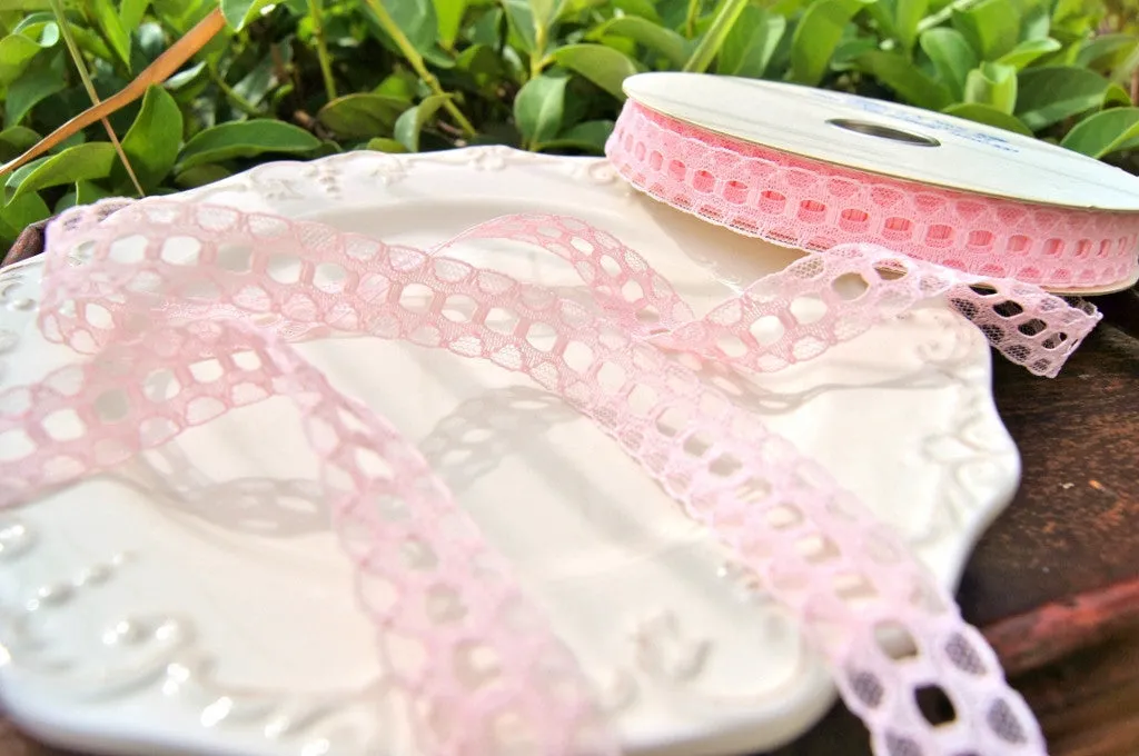 Baby Pink Galloon Beading Lace Trim ⅝" wide