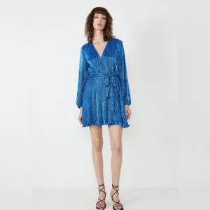 Bardot Bellissa Pleat Mini Dress Vibrant Blue Size Large