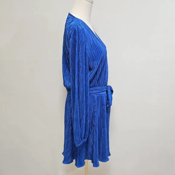 Bardot Bellissa Pleat Mini Dress Vibrant Blue Size Large