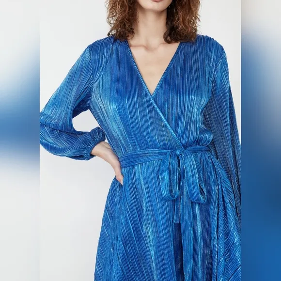 Bardot Bellissa Pleat Mini Dress Vibrant Blue Size Large